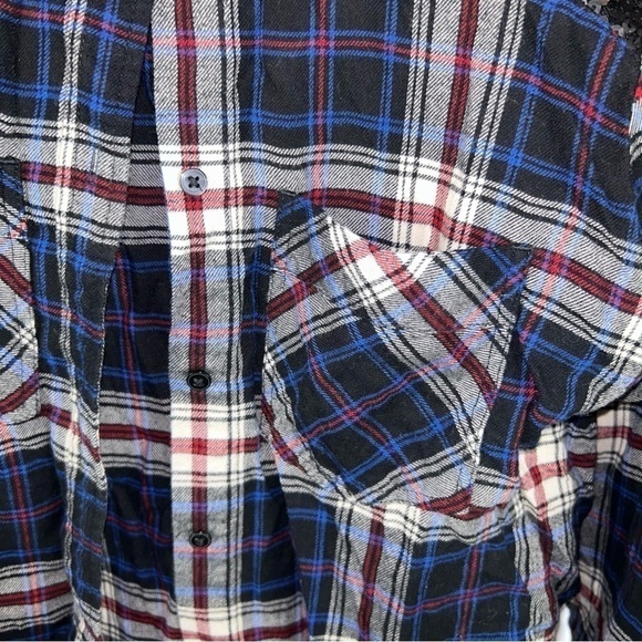 Express Shirt Western Boyfriend Flannel Plaid Sequin Button Down Long Sleeve Top - Picture 5 of 14